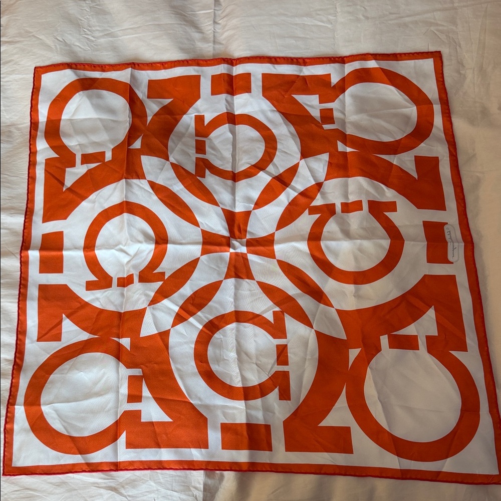 Salvatore Ferragamo Red and White Graphic Silk Scarf